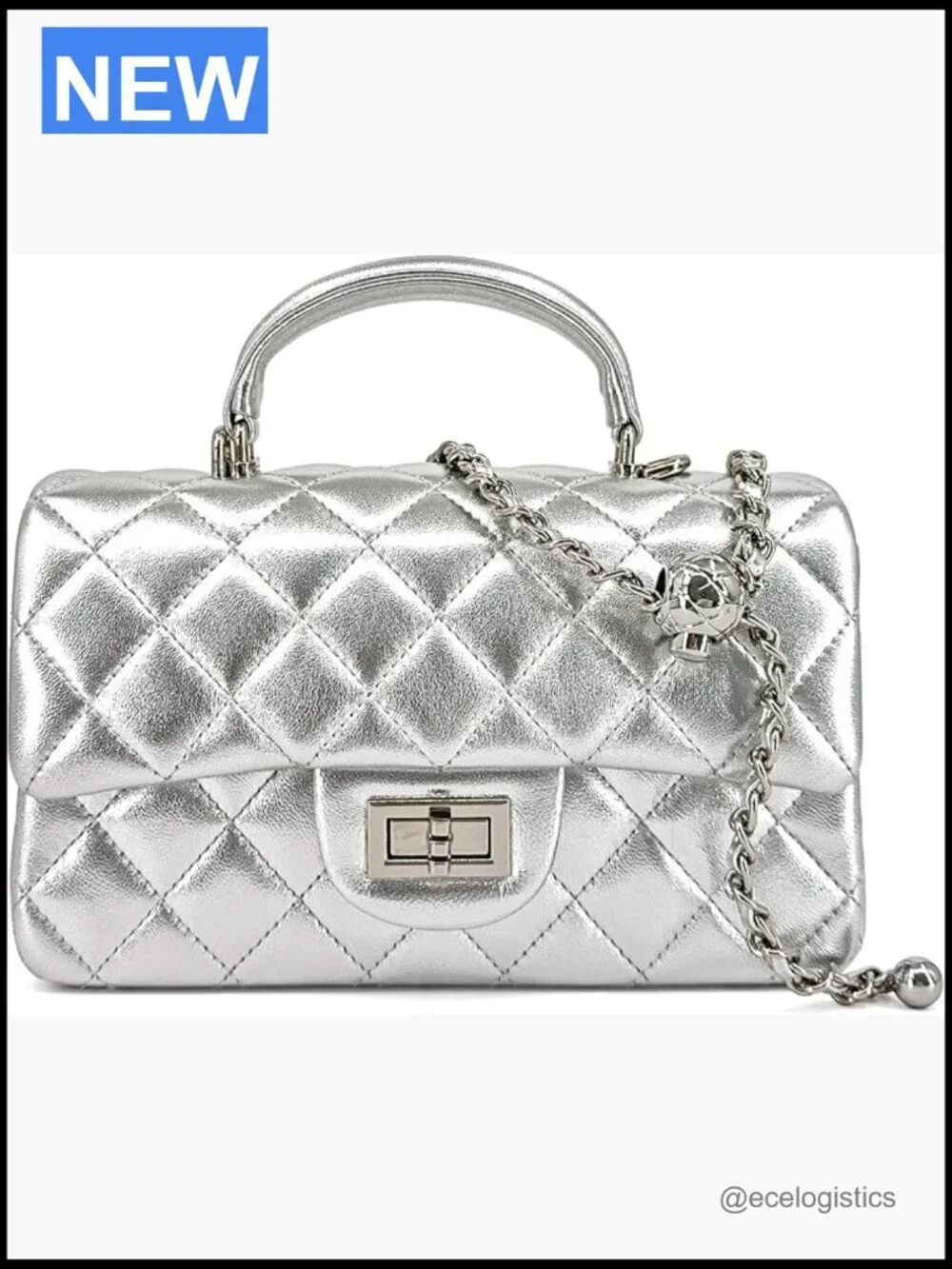 Quilted Genuine Leather Mini Satchel Crossbody with Chain Strap
